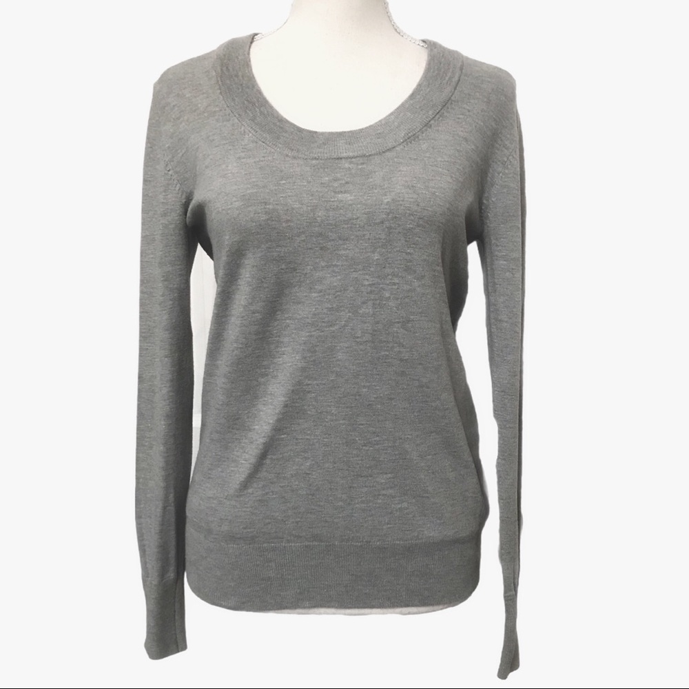 FRENCH CONNECTION CLASSIC GREY SCOOP NECK SWEATER - L